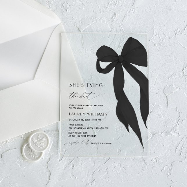 Invitaciones Acrílicas Moda Black Bow está atando la ducha nupcial (Subido por el creador)