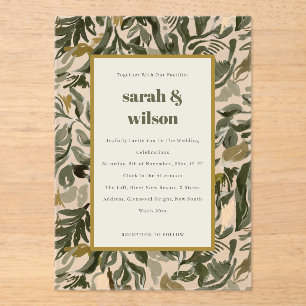 Invitaciones Acrílicas Moda Boda botánico Rústico Boho Retro Verde