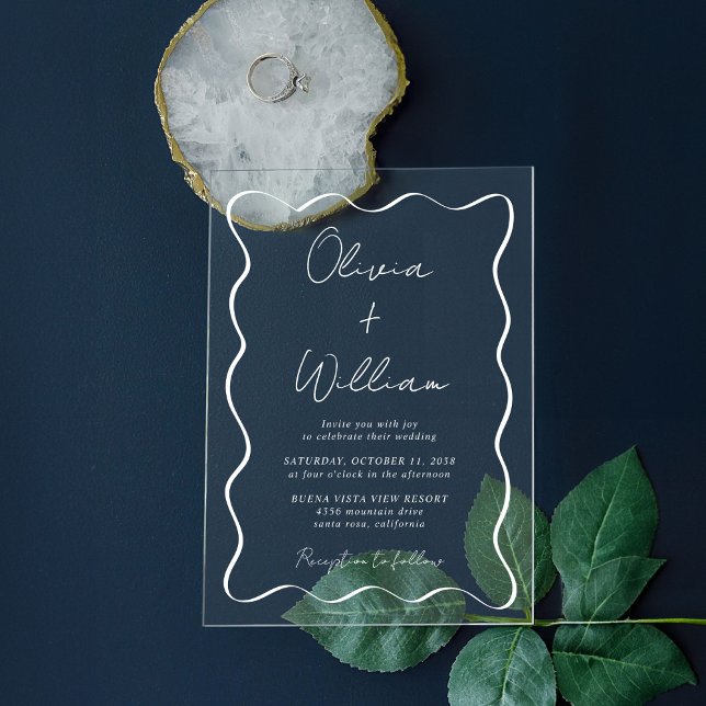 Invitaciones Acrílicas Moda Boda de marcos ondulados de guiones blancos (Make your wedding day unforgettable with stunning arch acrylic invitations—modern, elegant, unique!)