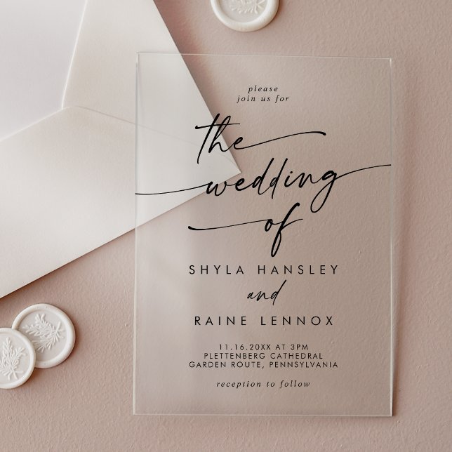 Invitaciones Acrílicas Moda Boho Boda acrílico simple moderno y transpare (Boho Chic Modern Simple Clear Acrylic Wedding Acrylic Invitations)