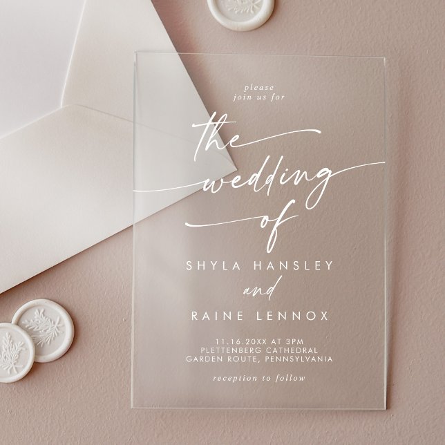 Invitaciones Acrílicas Moda Boho Boda blanco transparente moderno (Subido por el creador)