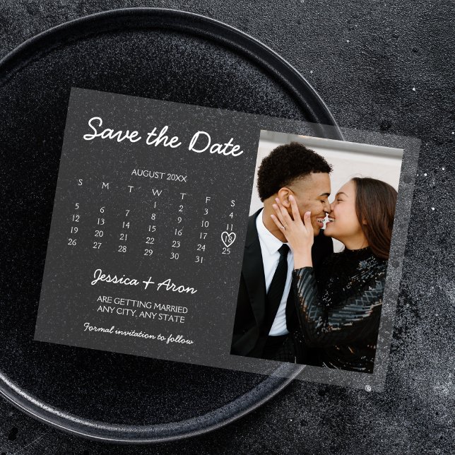 Invitaciones Acrílicas Moda Calendario Moderno Foto Guardar la fecha (Chic Modern Calendar Photo Save The Date Acrylic Invitations)
