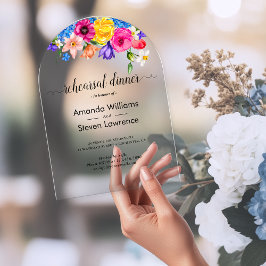 Invitaciones Acrílicas Moda colorido boda floral ensayo de cena arco