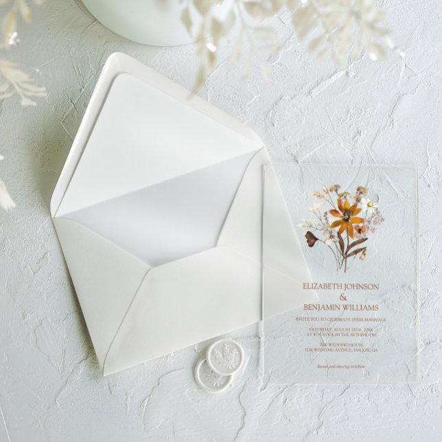 Invitaciones Acrílicas Moda de Flor silvestre Terracotta Boho Boda Jardín (Subido por el creador)