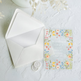 Invitaciones Acrílicas Moda de flores silvestres Boda de jardín moderna