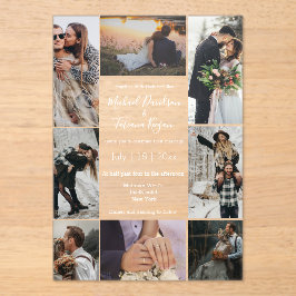 Invitaciones Acrílicas moda elegante 8 fotos collage boda moderno