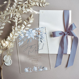 Invitaciones Acrílicas Moda Floral Azul Dusty  Azul guión Boda del tema i