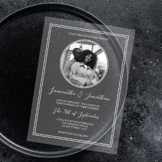 Invitaciones Acrílicas Moda Foto Boda de guión de caligrafía blanca