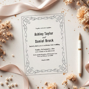Invitaciones Acrílicas Moda Mínima Boda Floral Moderno Blanco Y Negro