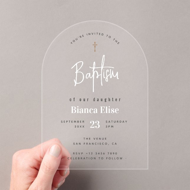 Invitaciones Acrílicas Moda moderna bautismo de bebé (Insitu (portátil))