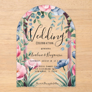 Invitaciones Acrílicas Moda Peony Bouquet En Boda De Acuarela