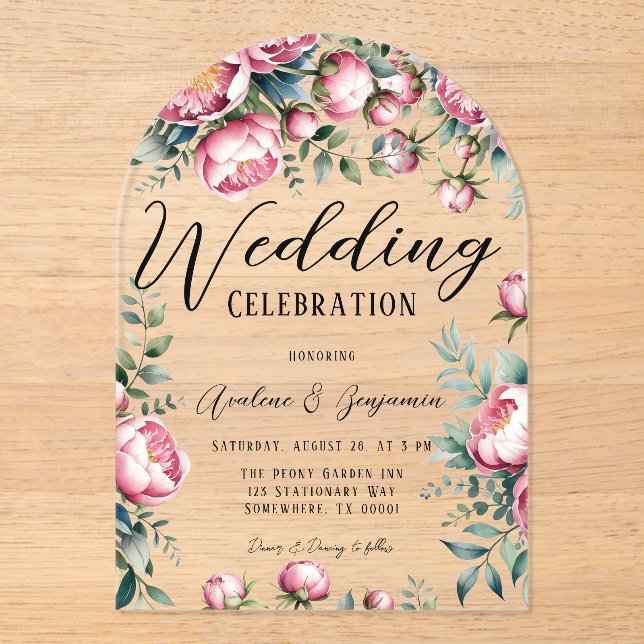 Invitaciones Acrílicas Moda Peony Bouquet En Boda De Acuarela (Anverso)