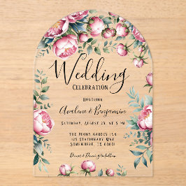 Invitaciones Acrílicas Moda Peony Bouquet En Boda De Acuarela