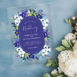 Invitaciones Acrílicas Moda primavera polvoriento azul oscuro morado boda