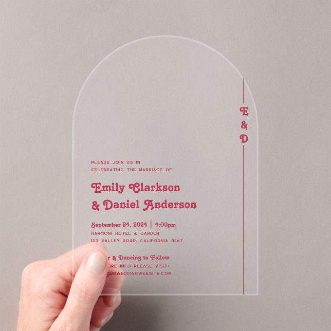 Invitaciones Acrílicas Moda Retro Verano brillante Boda Monograma rosa ca (Insitu (portátil))