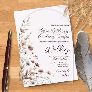Invitaciones Acrílicas Moda rústica del Boho Flores silvestres Boda moder