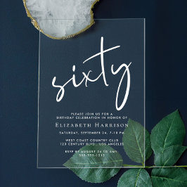Invitaciones Acrílicas Moda White Script 60 cumpleaños