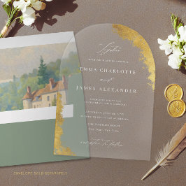 Invitaciones Acrílicas Modern Arch Faux Gold White Elegant Luxury Wedding