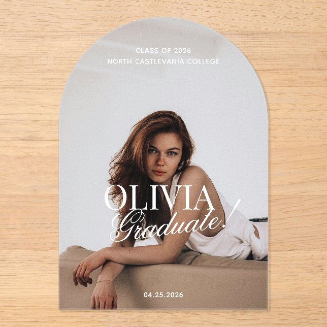 Invitaciones Acrílicas Modern Arch Typography Script Grad Announcement (Anverso)