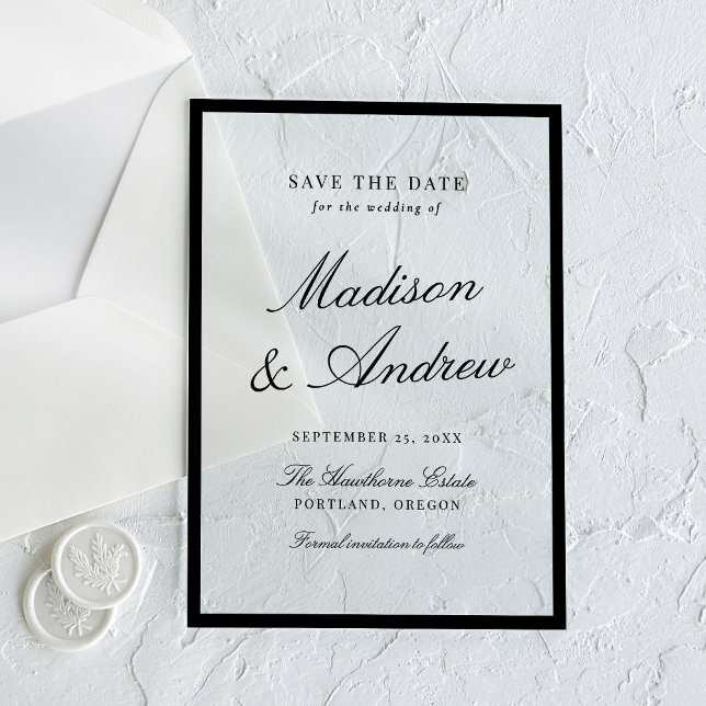 Invitaciones Acrílicas Modern Black Border Wedding Save the Date (Subido por el creador)