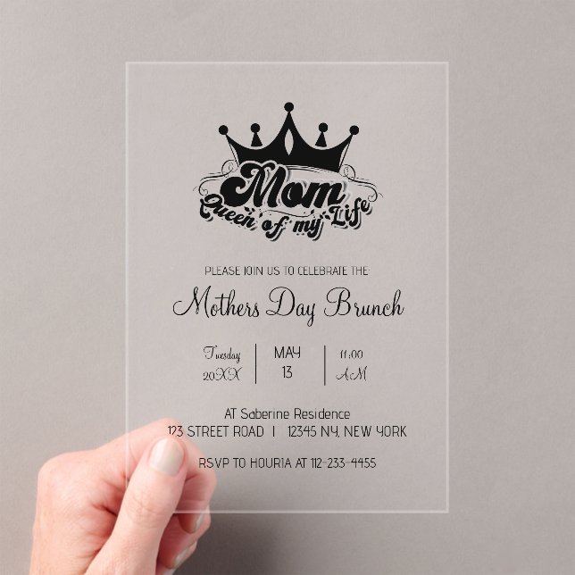 Invitaciones Acrílicas Modern Black Crown MOM Queen of my life Invitation (Insitu (portátil))