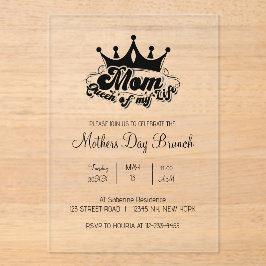 Invitaciones Acrílicas Modern Black Crown MOM Queen of my life Invitation