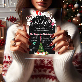 Invitaciones Acrílicas Modern Black Merry Christmas Graffiti Party 