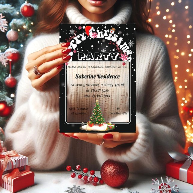 Invitaciones Acrílicas Modern Black Merry Christmas Graffiti Party  (Subido por el creador)