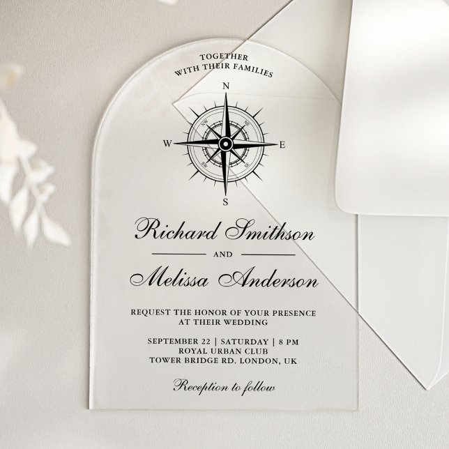 Invitaciones Acrílicas Modern Black Nautical Compass Wedding (Subido por el creador)