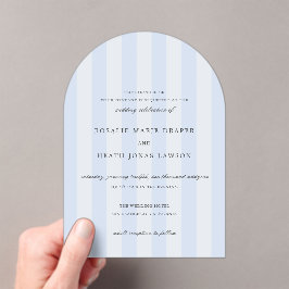 Invitaciones Acrílicas Modern Blue Stripes Elegant Wedding
