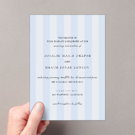 Invitaciones Acrílicas Modern Blue Stripes Elegant Wedding