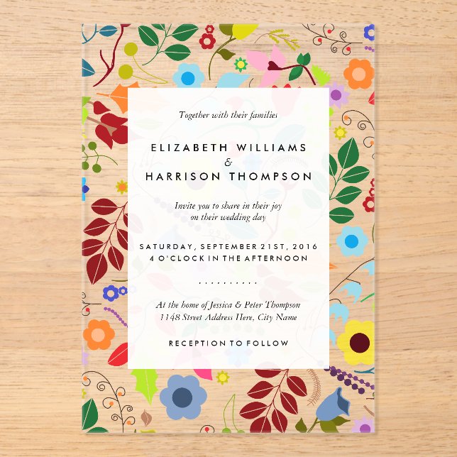 Invitaciones Acrílicas Modern Boho Chic Floral Wedding (Anverso)