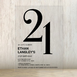 Invitaciones Acrílicas Modern Bold Black Text 21st Birthday Fiesta