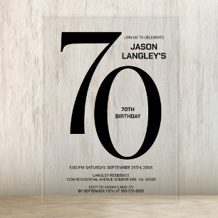 Invitaciones Acrílicas Modern Bold Black Text 70th Birthday Party