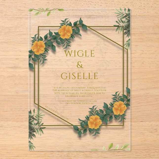 Invitaciones Acrílicas Modern Botanical Acrylic Wedding Invitation (Anverso)