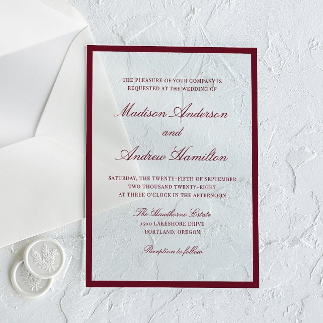 Invitaciones Acrílicas Modern Burgundy Border Wedding (Subido por el creador)