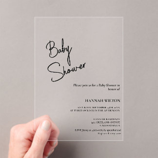 Invitaciones Acrílicas Modern Calligraphy Black & White  baby shower
