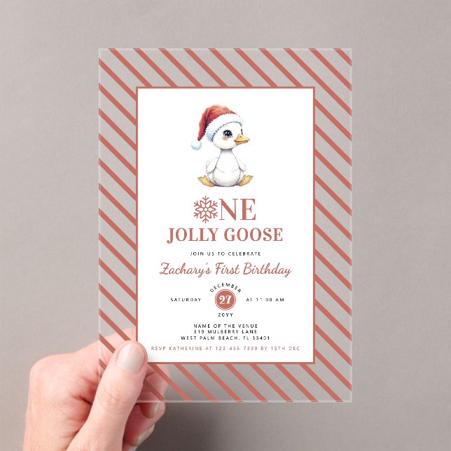 Invitaciones Acrílicas Modern Christmas First Birthday One Jolly Goose (Insitu (portátil))