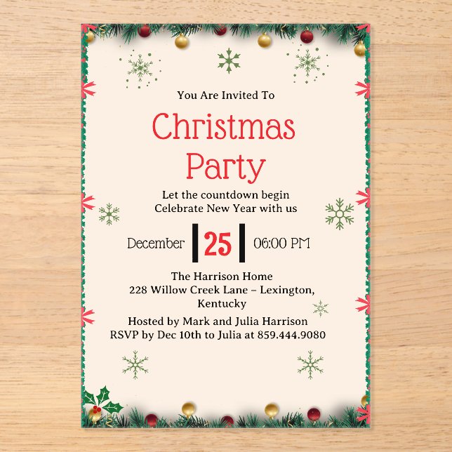 Invitaciones Acrílicas Modern Christmas Party Invitation Template (Anverso)