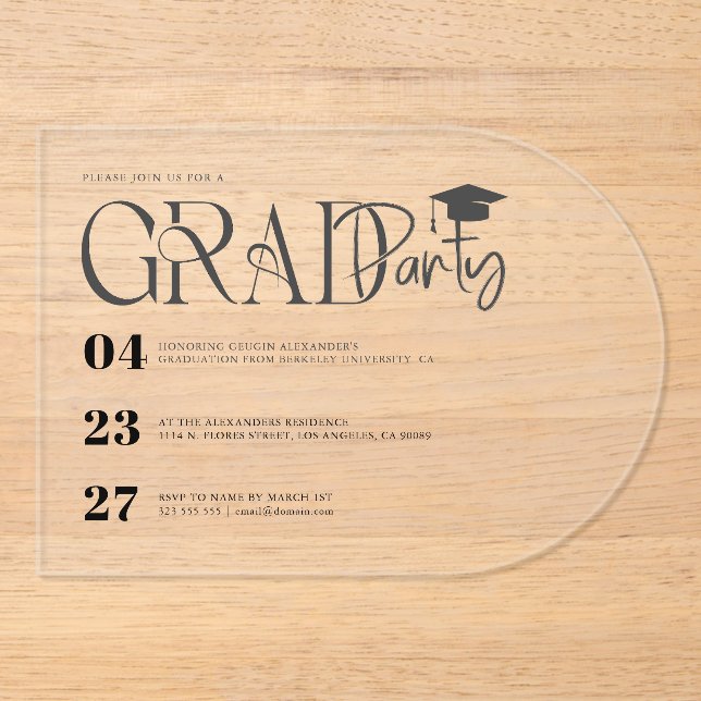 Invitaciones Acrílicas Modern Custom Graduation Party Invite (Anverso)