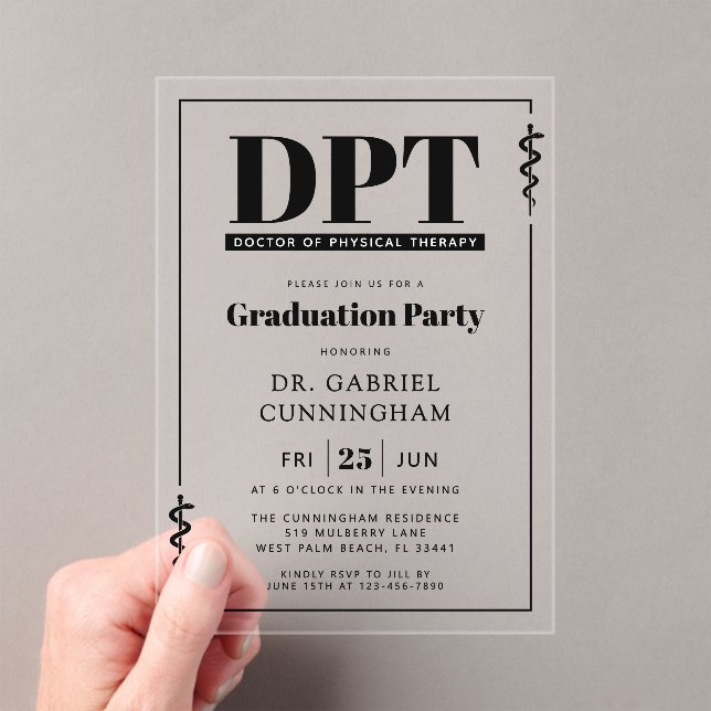 Invitaciones Acrílicas Modern DPT Doctor of Physical Therapy Graduation (Insitu (portátil))