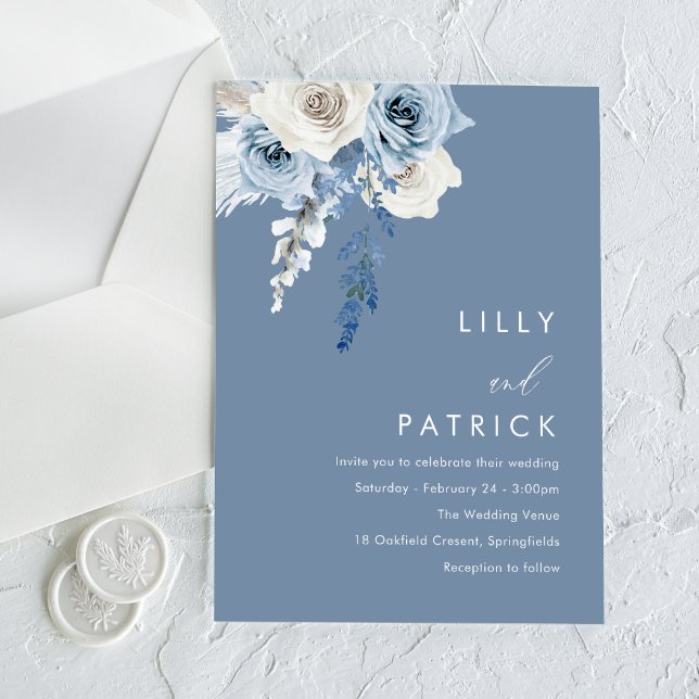 Invitaciones Acrílicas Modern Dusty Blue & White Floral Wedding (Subido por el creador)