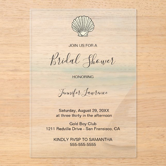 Invitaciones Acrílicas Modern Elegant Coastal Bridal Shower  (Anverso)