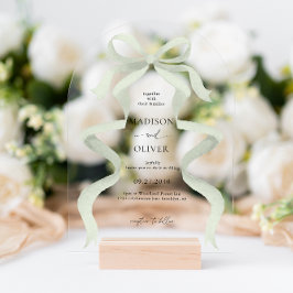 Invitaciones Acrílicas Modern Elegant Sage Green Bow Wedding Arch