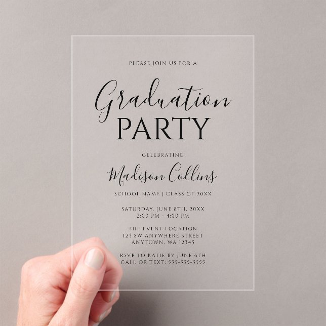 Invitaciones Acrílicas Modern Elegant Script Graduation Party (Insitu (portátil))