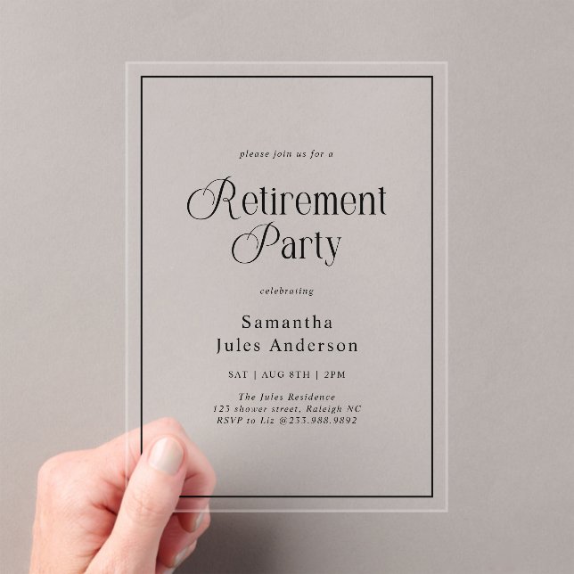 Invitaciones Acrílicas Modern Elegant Script Retirement Party  (Insitu (portátil))