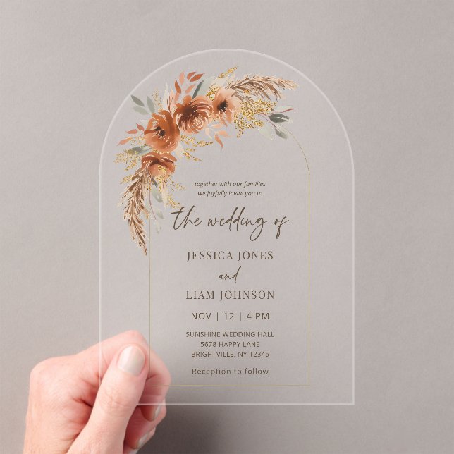 Invitaciones Acrílicas Modern Elegant Terracotta Fall Floral Wedding  (Insitu (portátil))