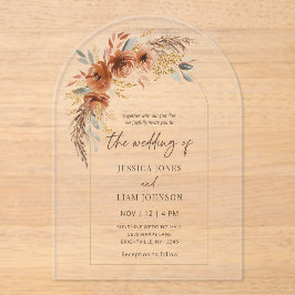 Invitaciones Acrílicas Modern Elegant Terracotta Fall Floral Wedding 
