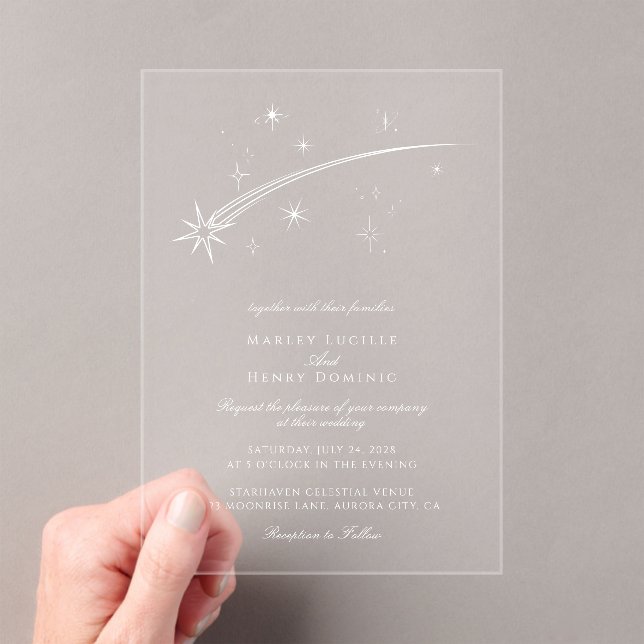 Invitaciones Acrílicas Modern Falling Star Celestial Wedding (Insitu (portátil))