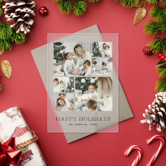 Invitaciones Acrílicas Modern Family Photo Collage Christmas Holiday Card (Insitu (Vacaciones))